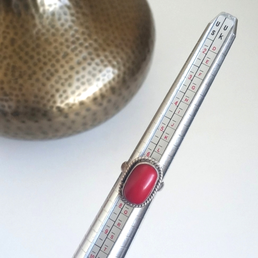 Vintage Red Coral Gemstone 925 Sterling Silver Ring from India Size 7 - Picture 14 of 16